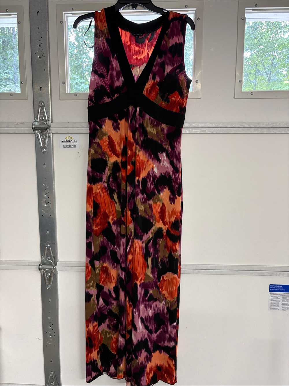Enfocus Studio Sleeveless V-Neck maxi dress in Orange, Purple & Black